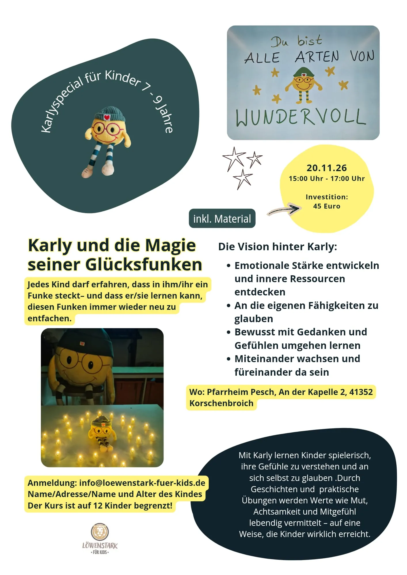 Karly und die Magie seiner Glücksfunken Flyer Karly und die Magie seiner Glücksfunken für Kinder von 7 bis 9 Jahren